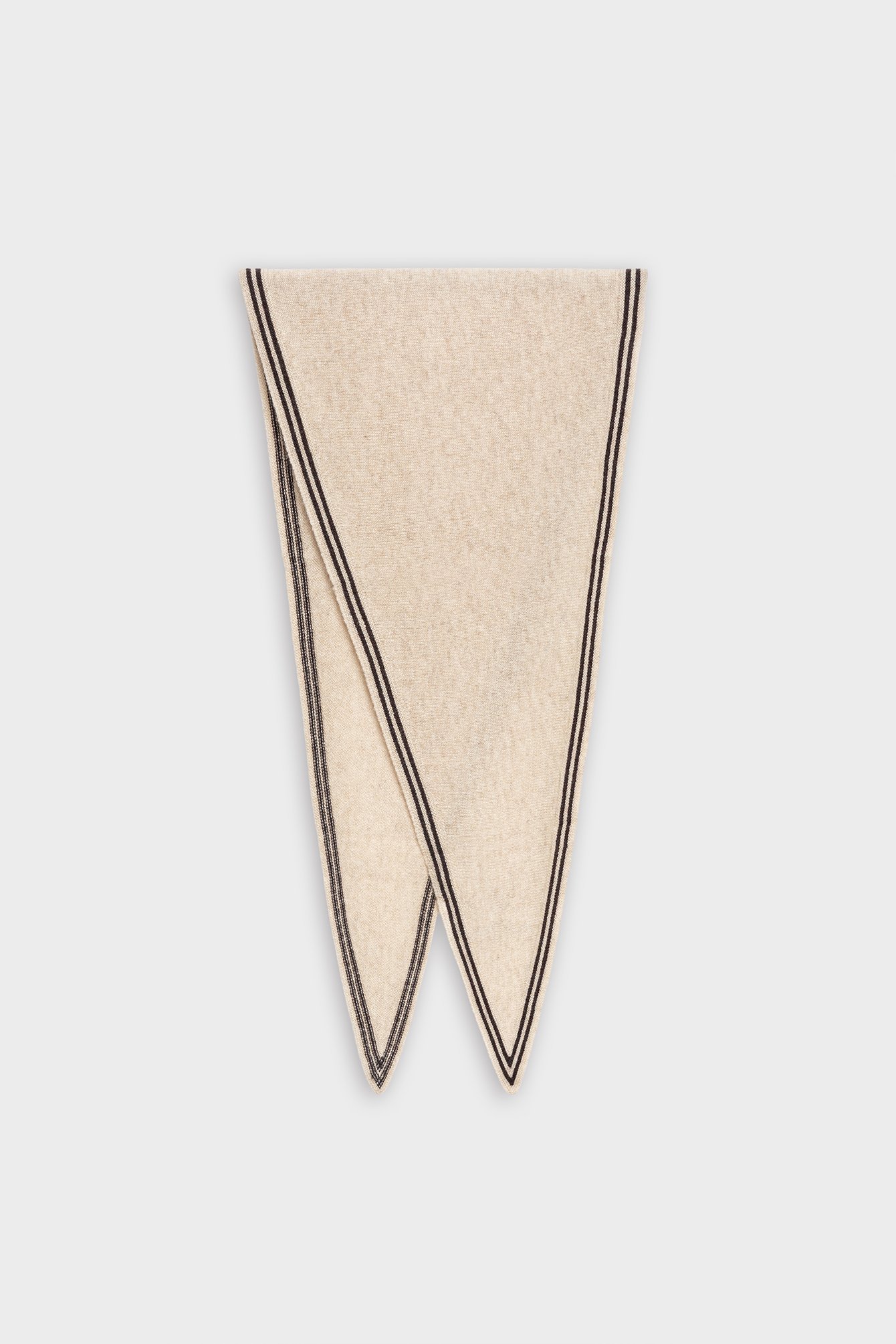 1714/B5 Beżowy szal z kaszmiru z brązowymi detalami