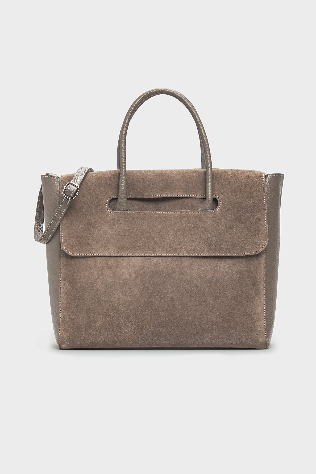 1630/B6 Skórzana torebka shopper z zamszowym wykończeniem