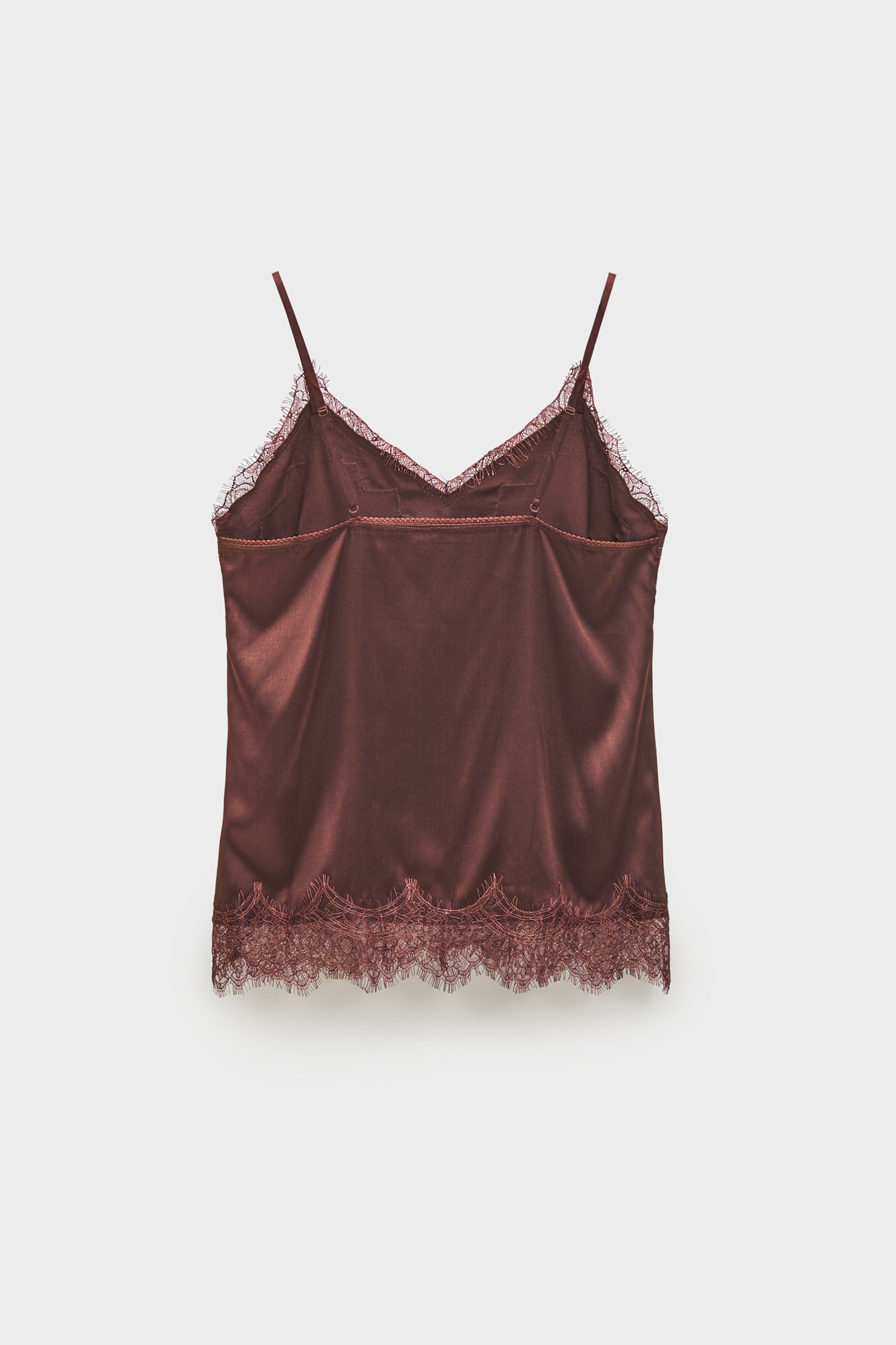 1683/B6 Brown silk strappy top with lace