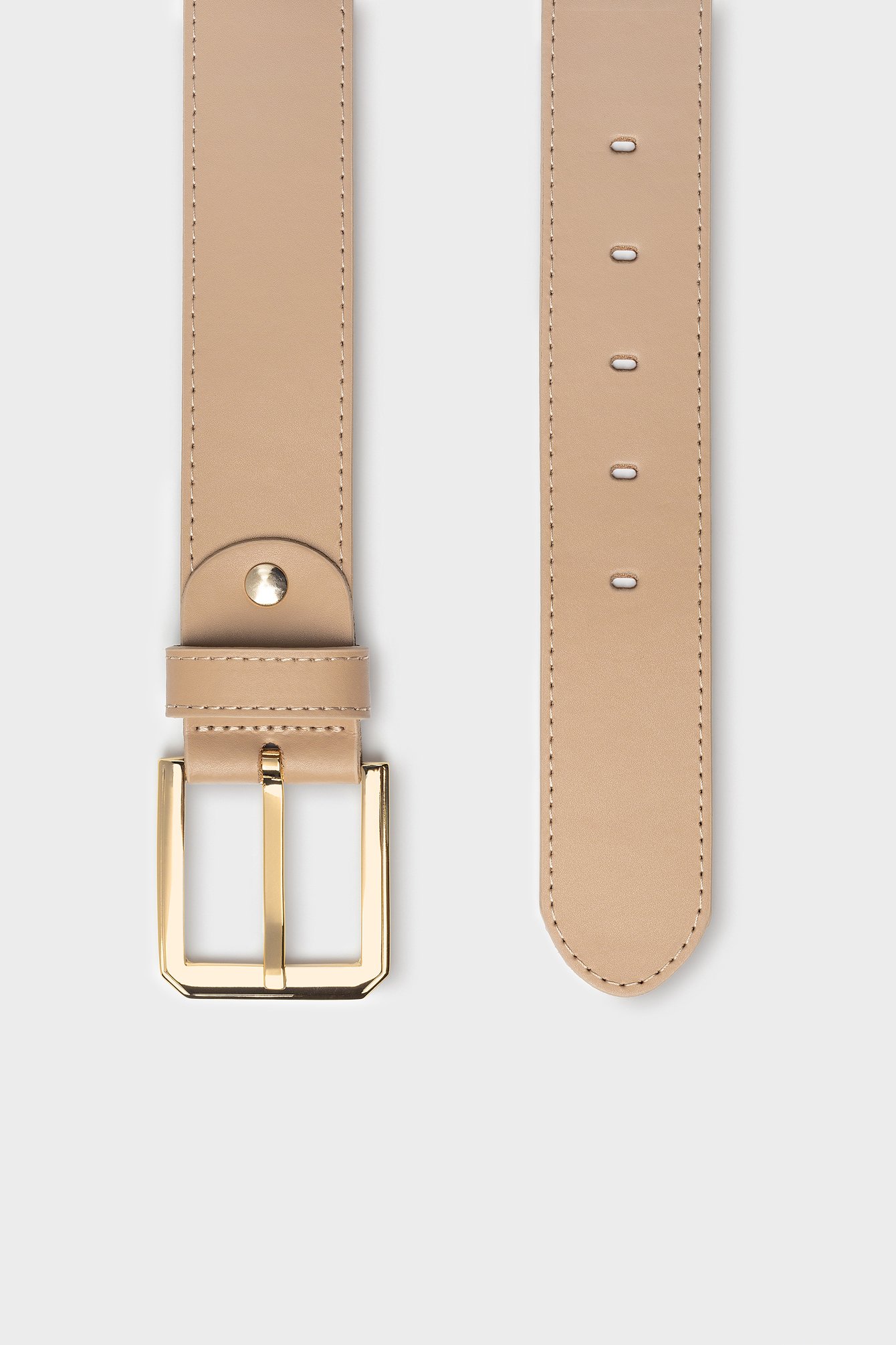 1667/B5 Skórzany beżowy pasek ze złotą klamerką