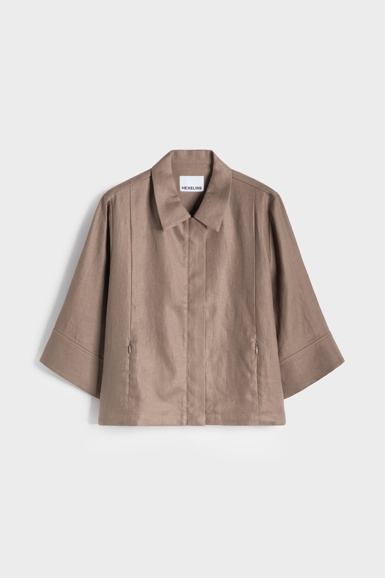 560/B6 Lniana kurtka z kołnierzykiem w kolorze mocca