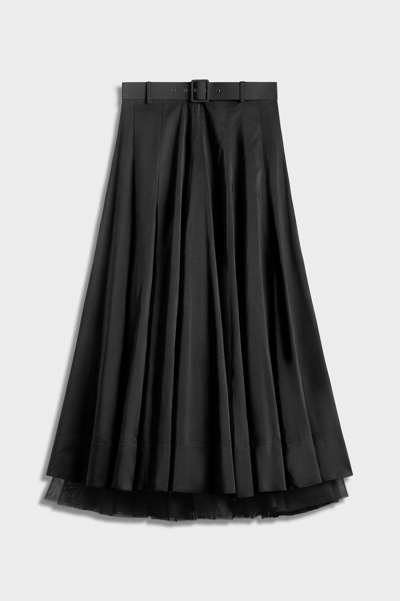 1069/B5 Czarna spódnica maxi z tafty z halką wykończoną tiulem