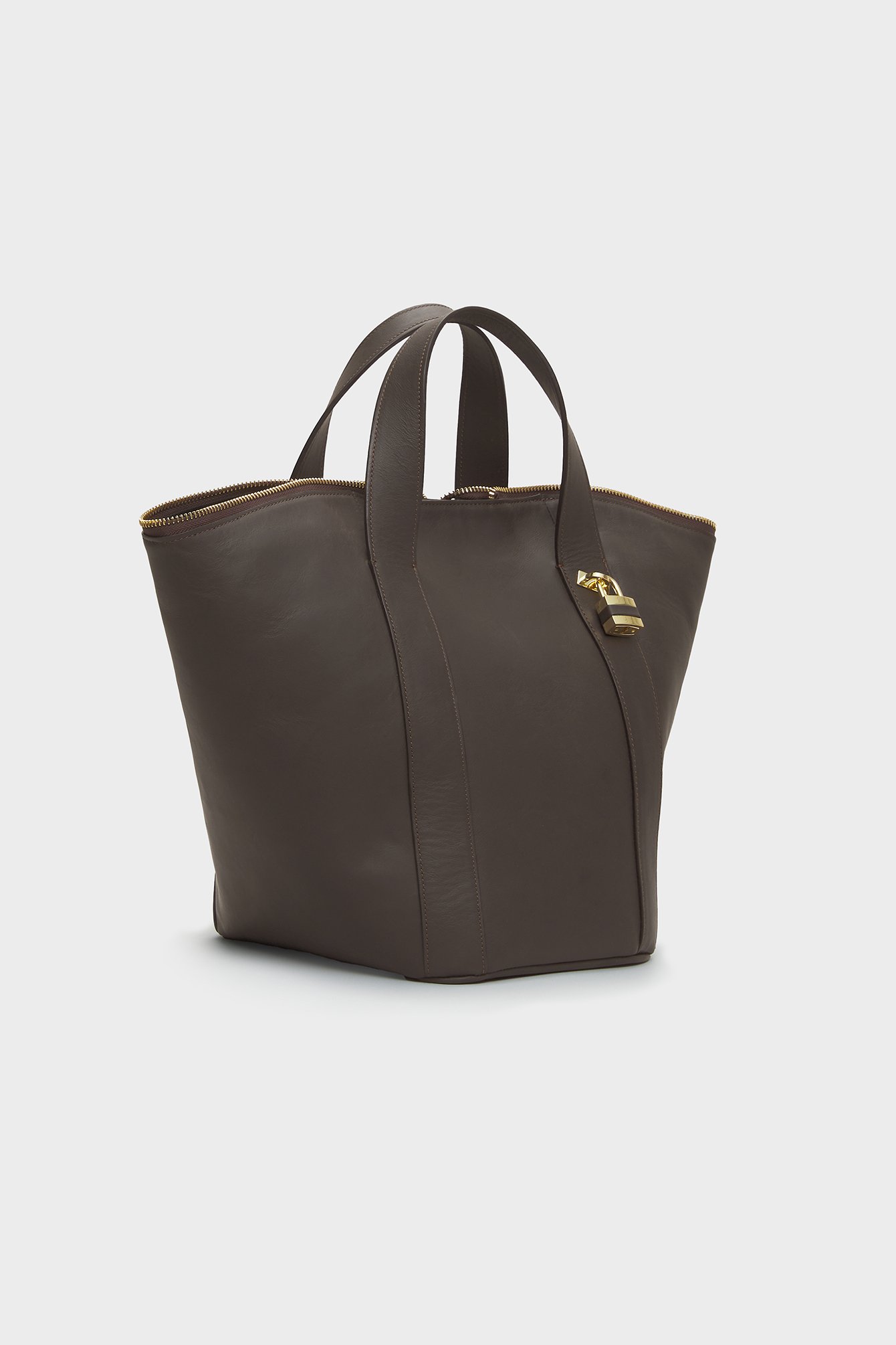 1631/B6 Brązowa skórzana torebka shopper ze złotymi detalami