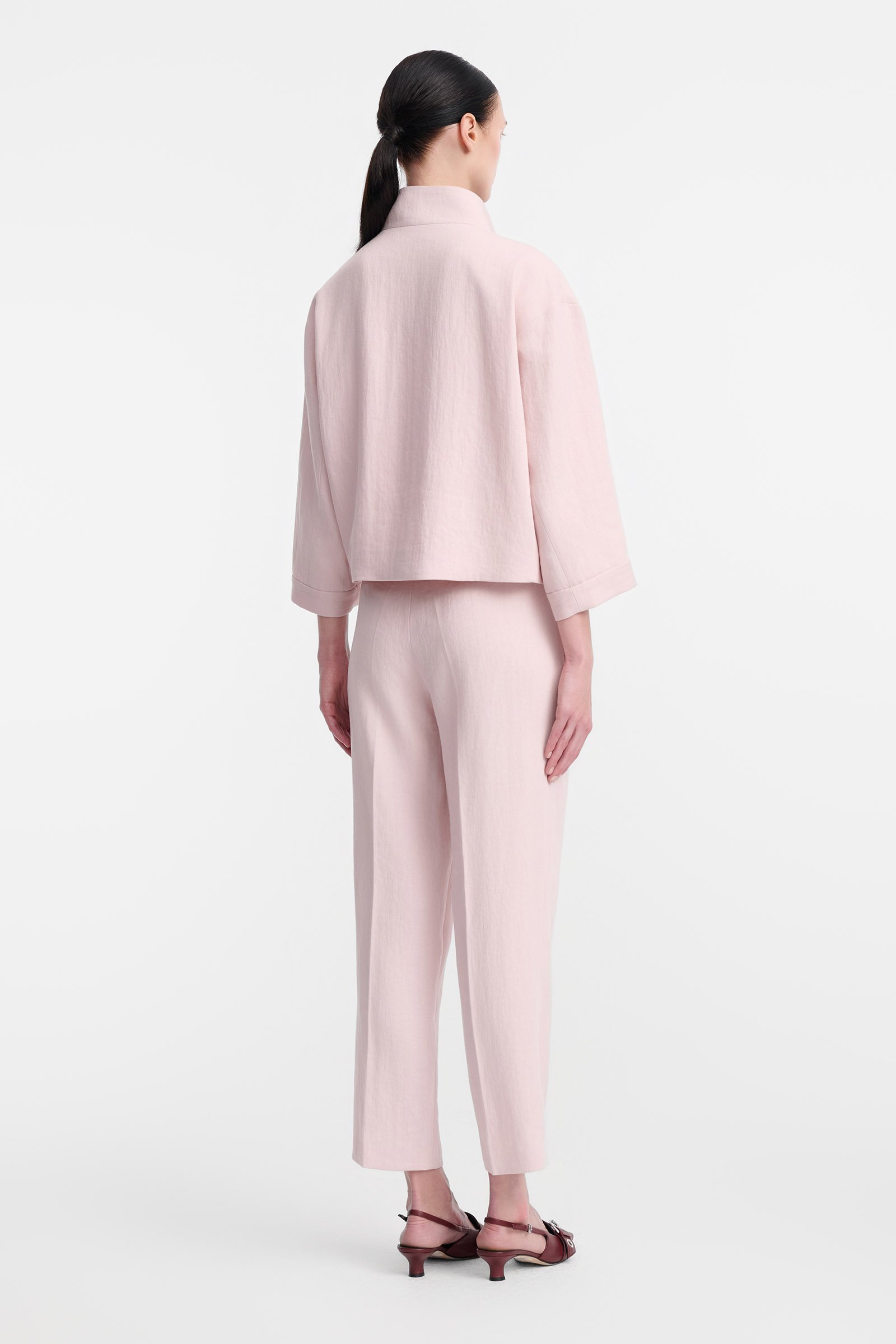 64/B6 Lniany pudełkowy żakiet ze stójką