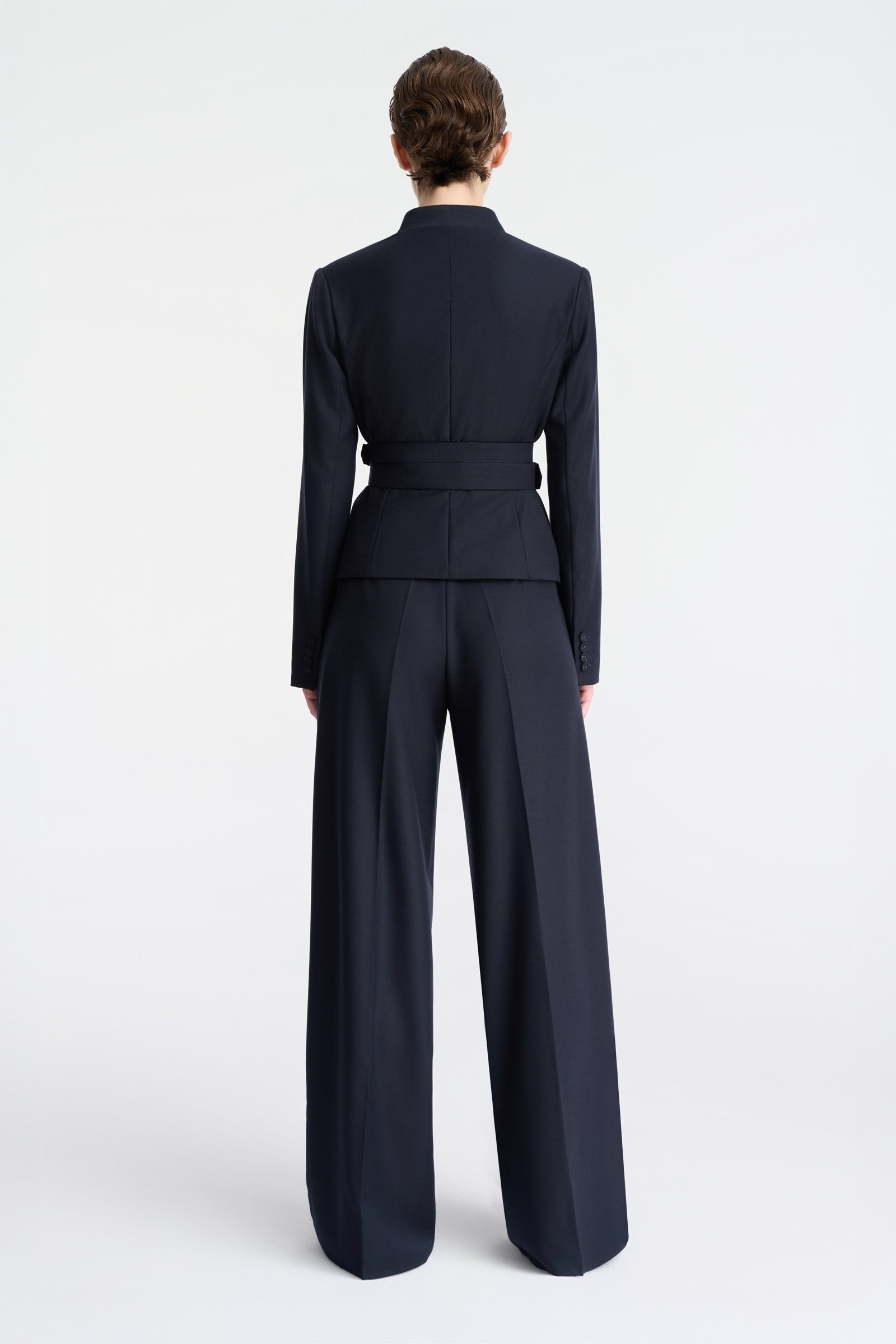 1040/B5 Granatowe spodnie wełniane o szerokich nogawkach 