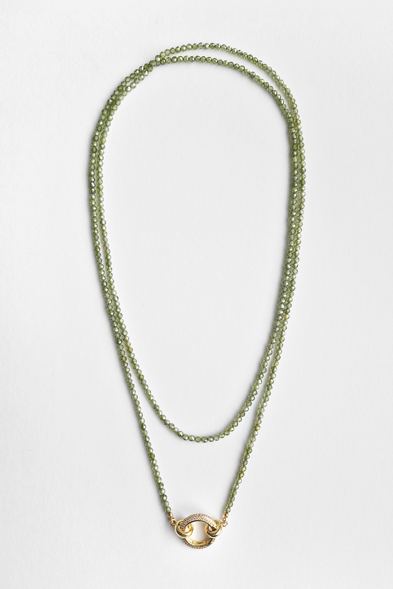 653/B6 Naszyjnik z zieloną cyrkonią i złoconym zapięciem