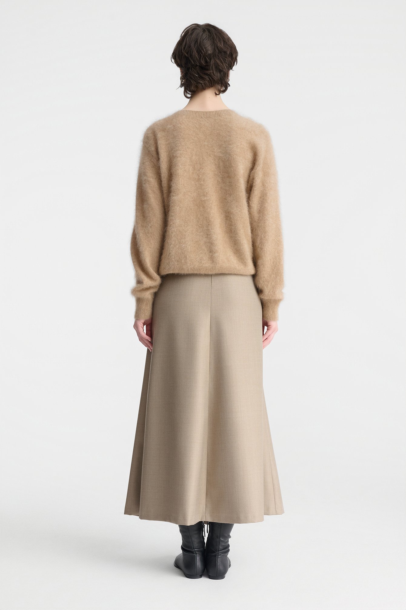 1111/B5 Beżowa spódnica maxi z wełny i jedwabiu