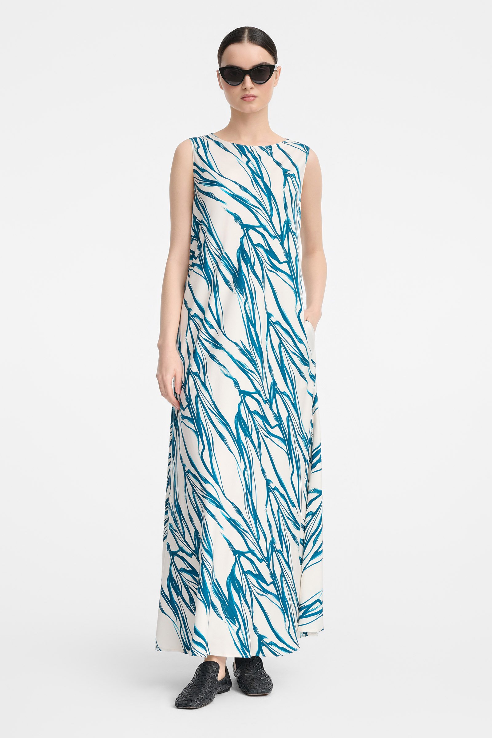 133/B6 Sukienka maxi z botanicznym szmaragdowym printem