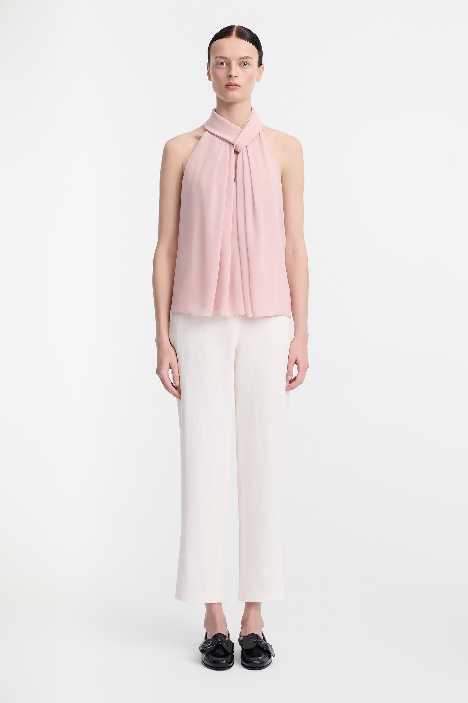 128/B6 Lniane spodnie chinos z kantem