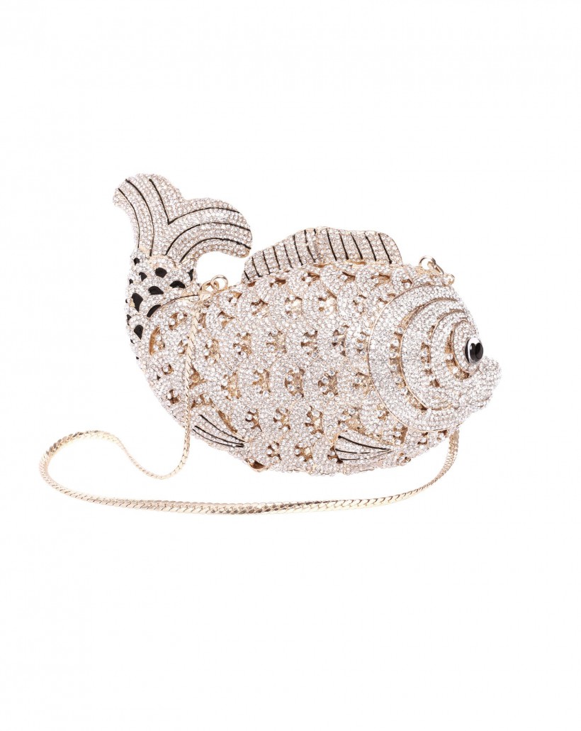 Biżuteryjna torebka ryba z kamieniami