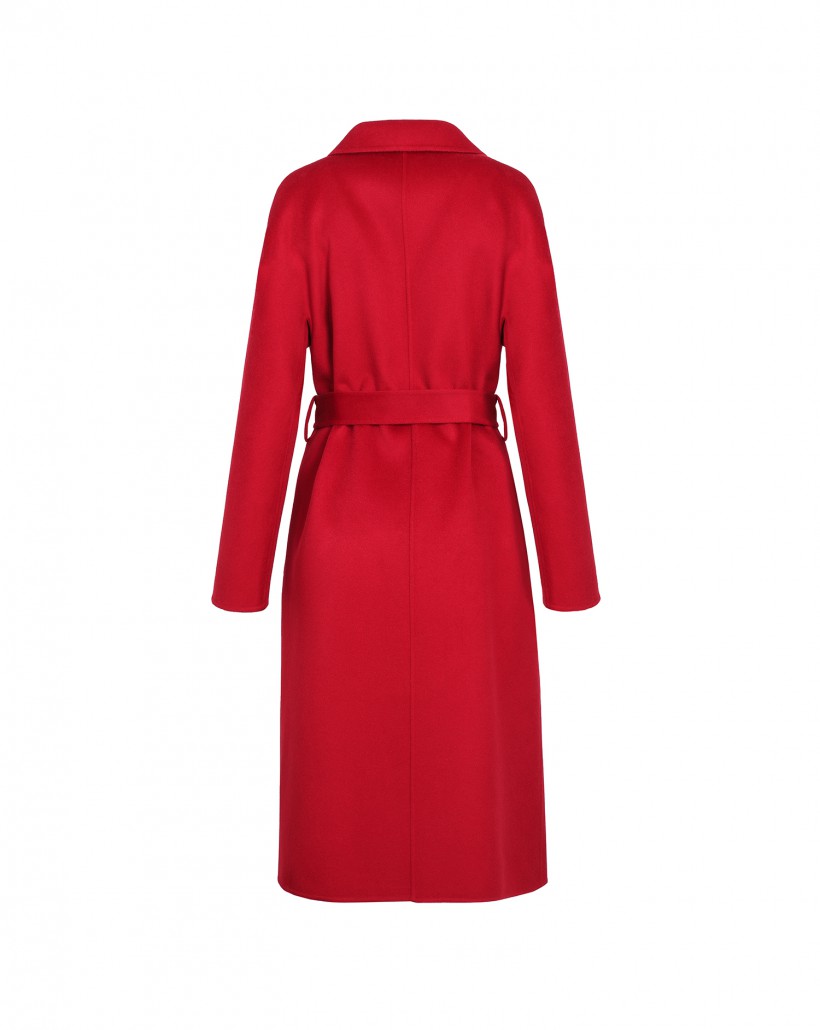 Czerwony dwurzędowy płaszcz z paskiem