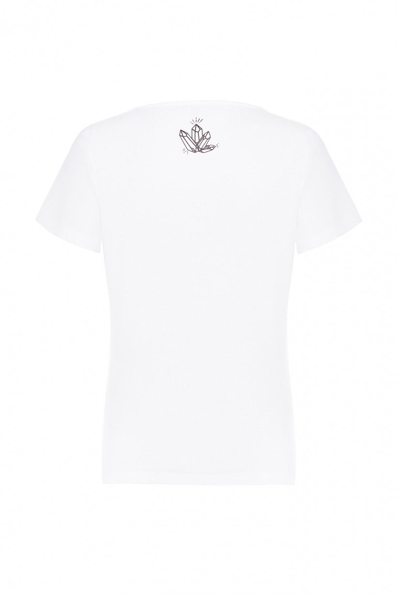 Biały T-shirt z połyskującym nadrukiem 