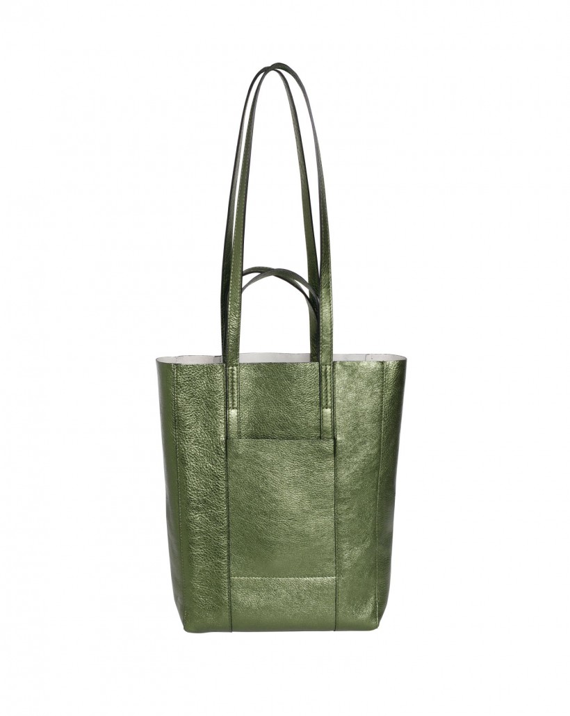 Skórzana torba w kolorze metalicznej zieleni