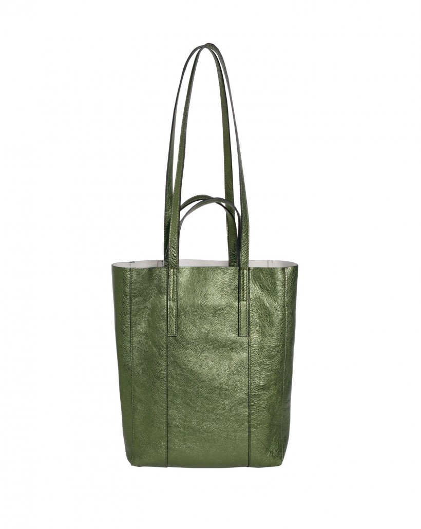 Skórzana torba w kolorze metalicznej zieleni