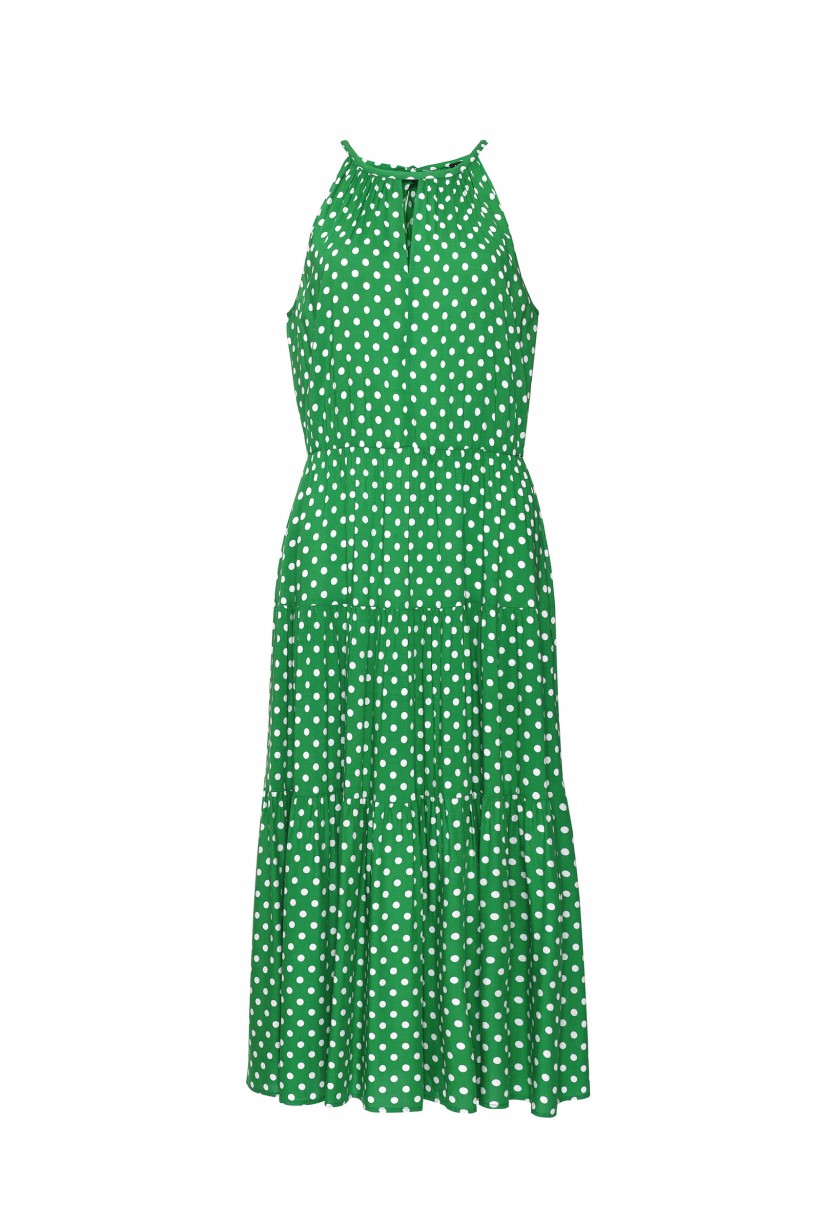 Zielona sukienka w grochy z falbanami