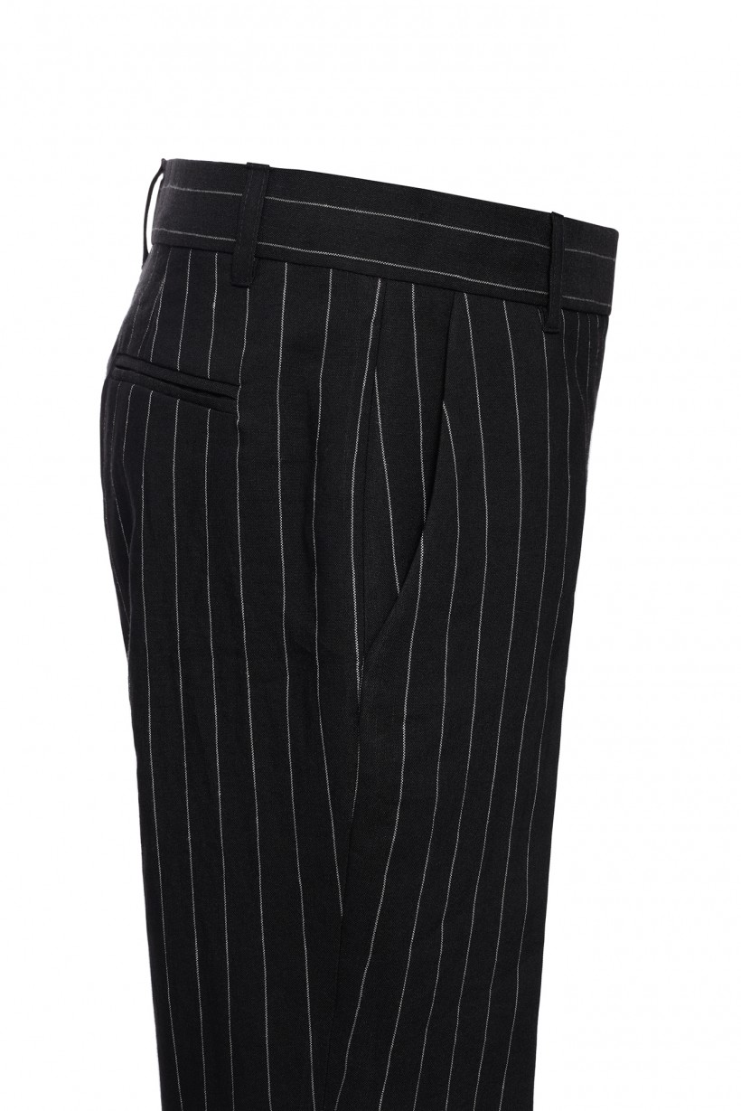 Lniane spodnie w prążki w kolorze czarnym