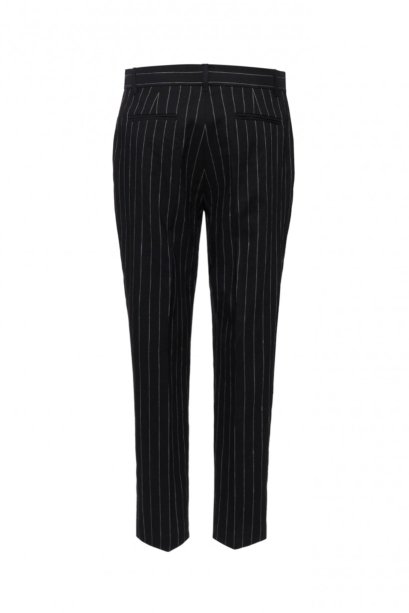 Lniane spodnie w prążki w kolorze czarnym