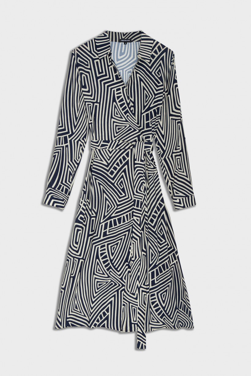 Kopertowa sukienka  z geometrycznym wzorem