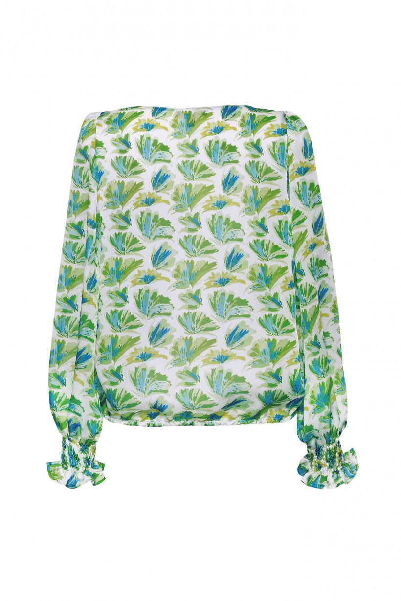 Satynowa bluzka ze wzorem w kolorze zielonym