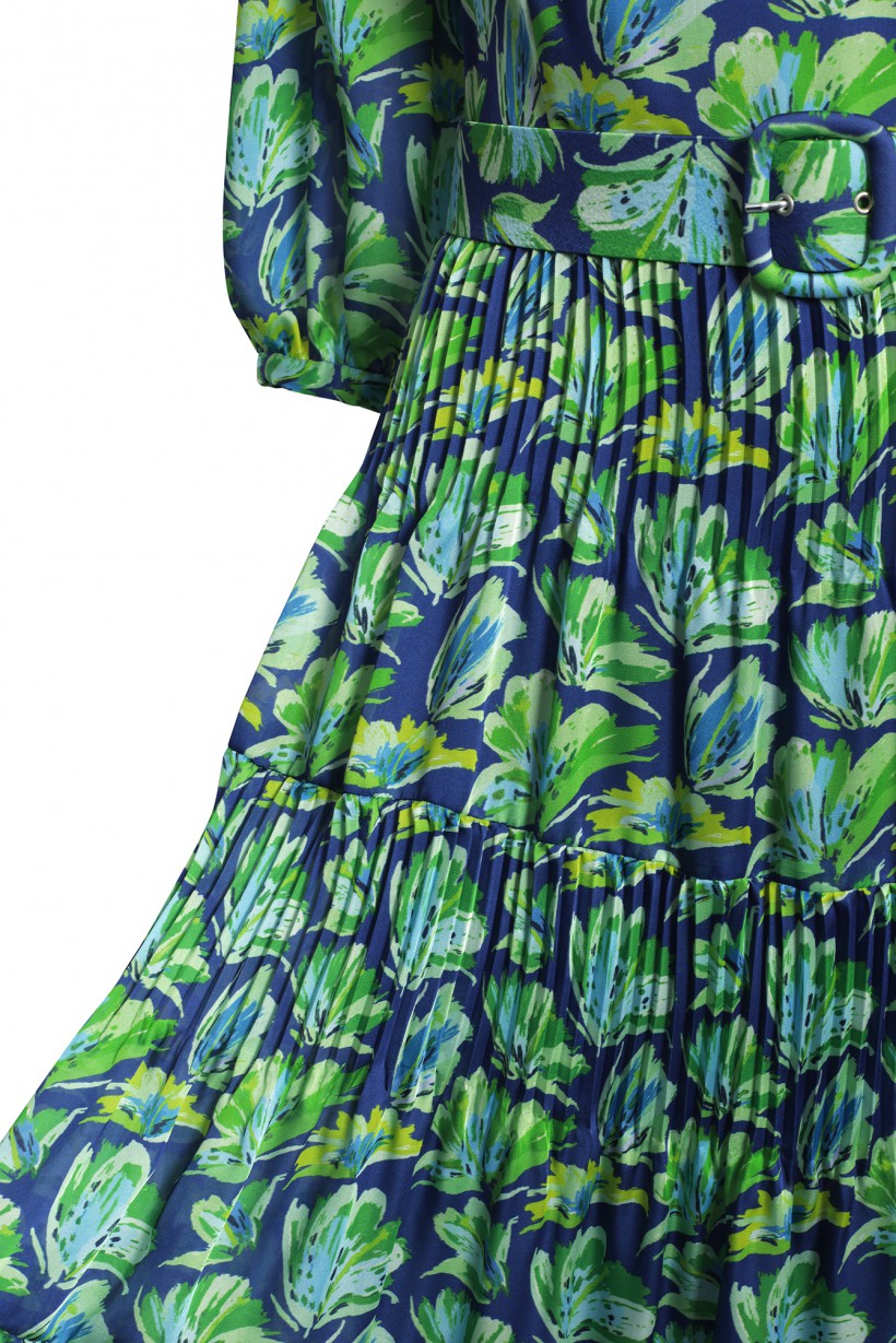 Sukienka maxi w zielono-niebieskie wzory