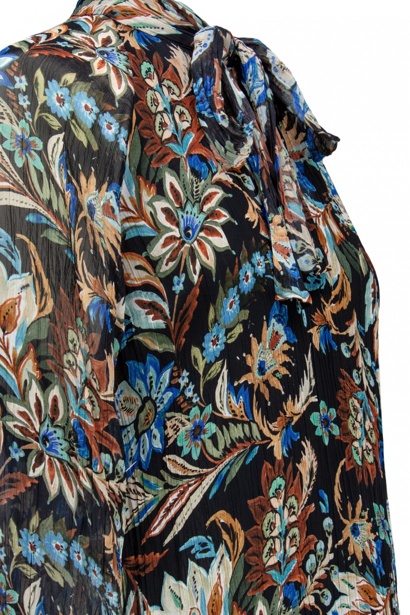 Luźna bluzka z kreszowanej tkaniny w kwiatowy wzór 