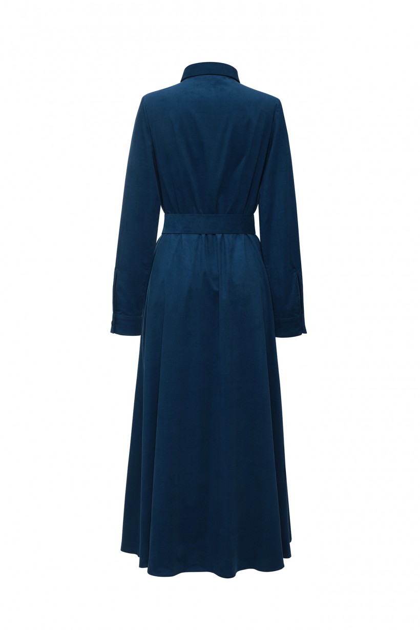 Niebieska sukienka z tkaniny sztruksowej