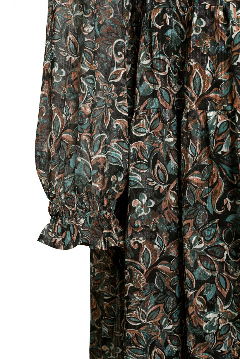 Sukienka midi w kwiatowy wzór w odcieniach zieleni 