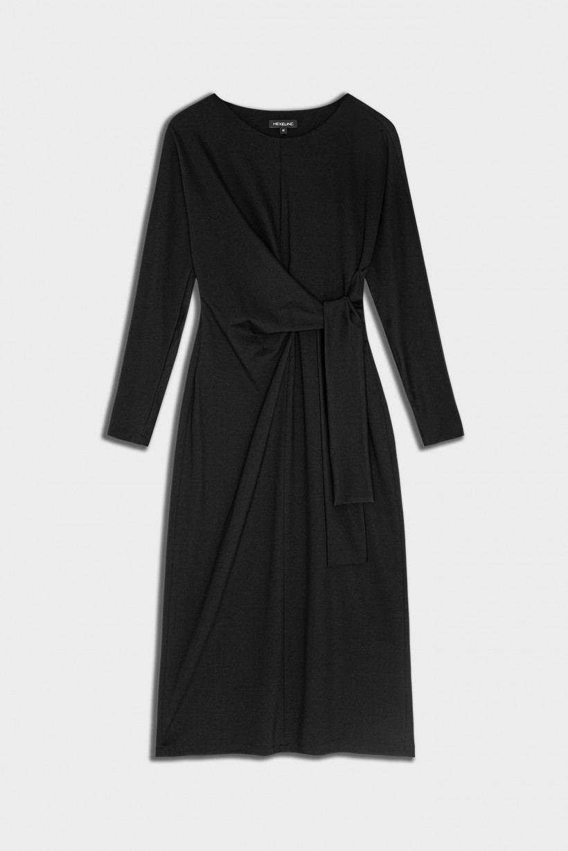 Czarna ołówkowa sukienka z wiązaniem