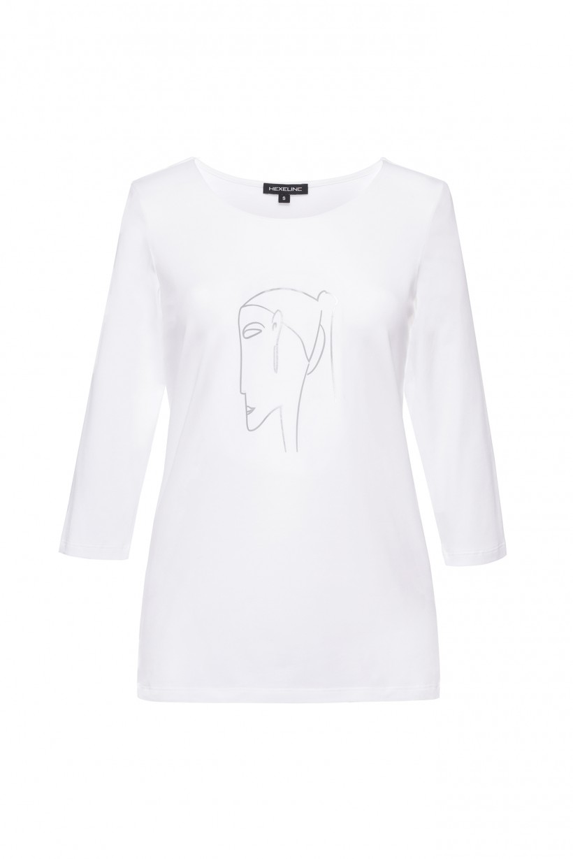 Bawełniany t-shirt z motywem kobiecym w kolorze białym