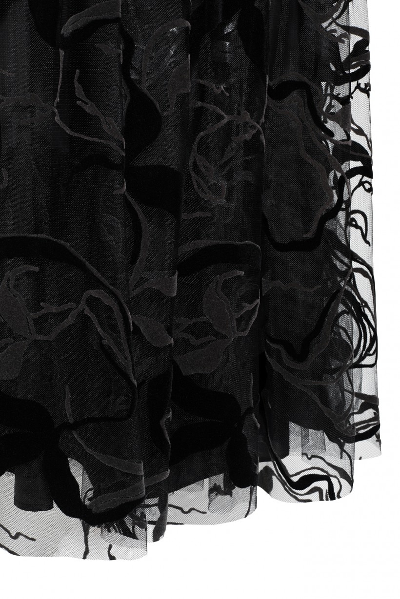 Maxi spódnica z tiulu w kwiatowy wzór w odcieniach czerni