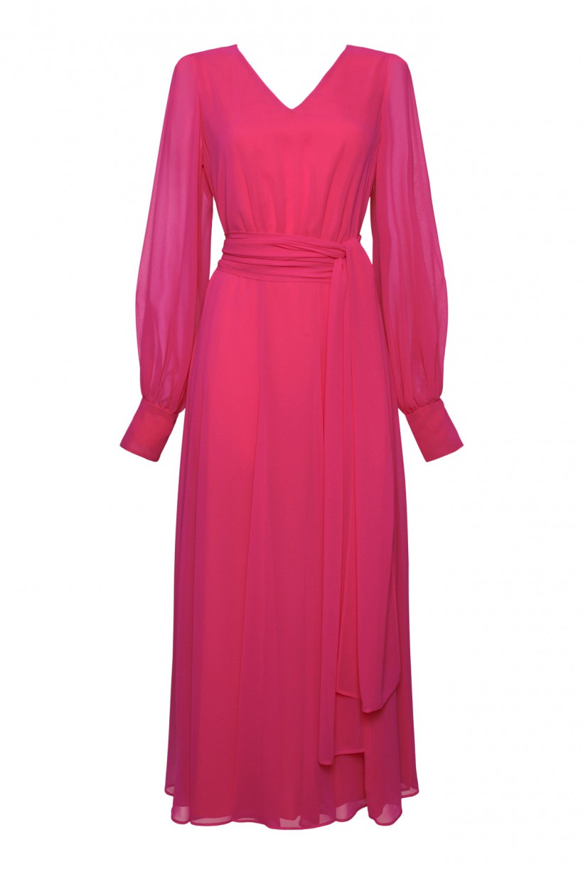 Różowa długa suknia z szyfonowej tkaniny