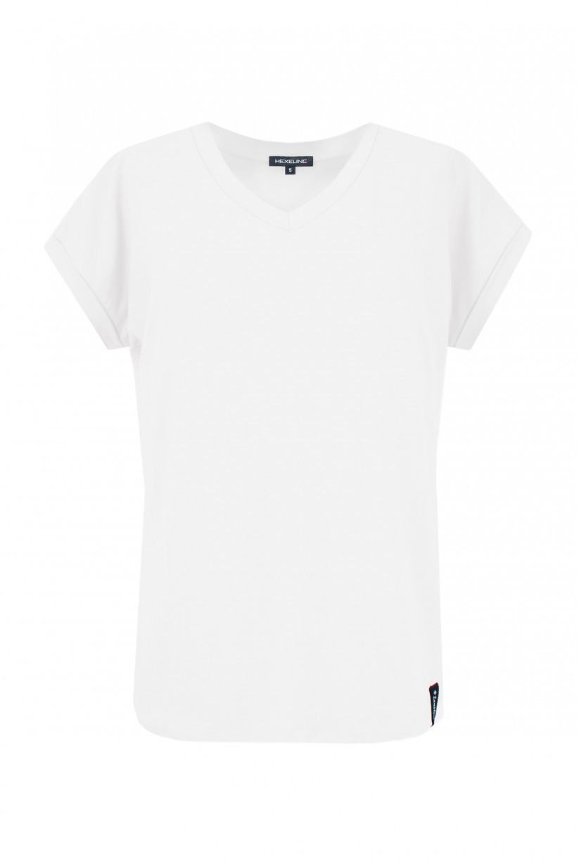 Biały T-shirt z dekoltem 