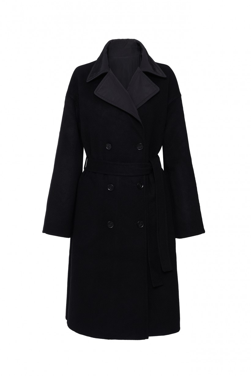 Płaszcz dwustronny z paskiem w kolorze czarnym
