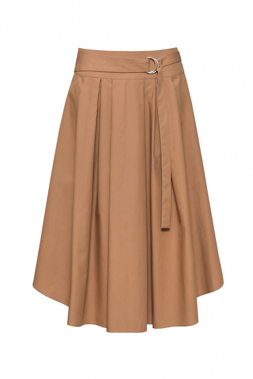 Rozkloszowana spódnica z paskiem w jasnobrązowym kolorze