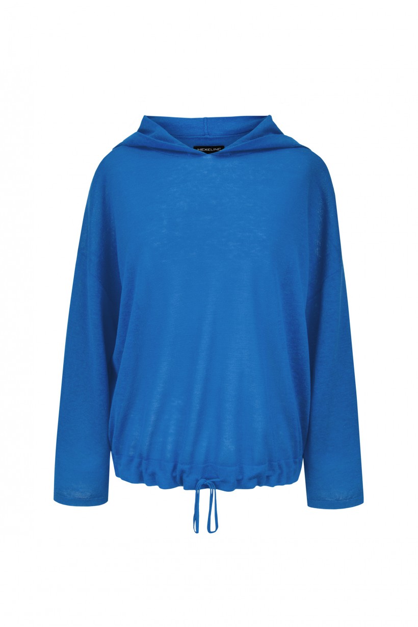 Cienki sweter z kapturem w kobaltowym kolorze