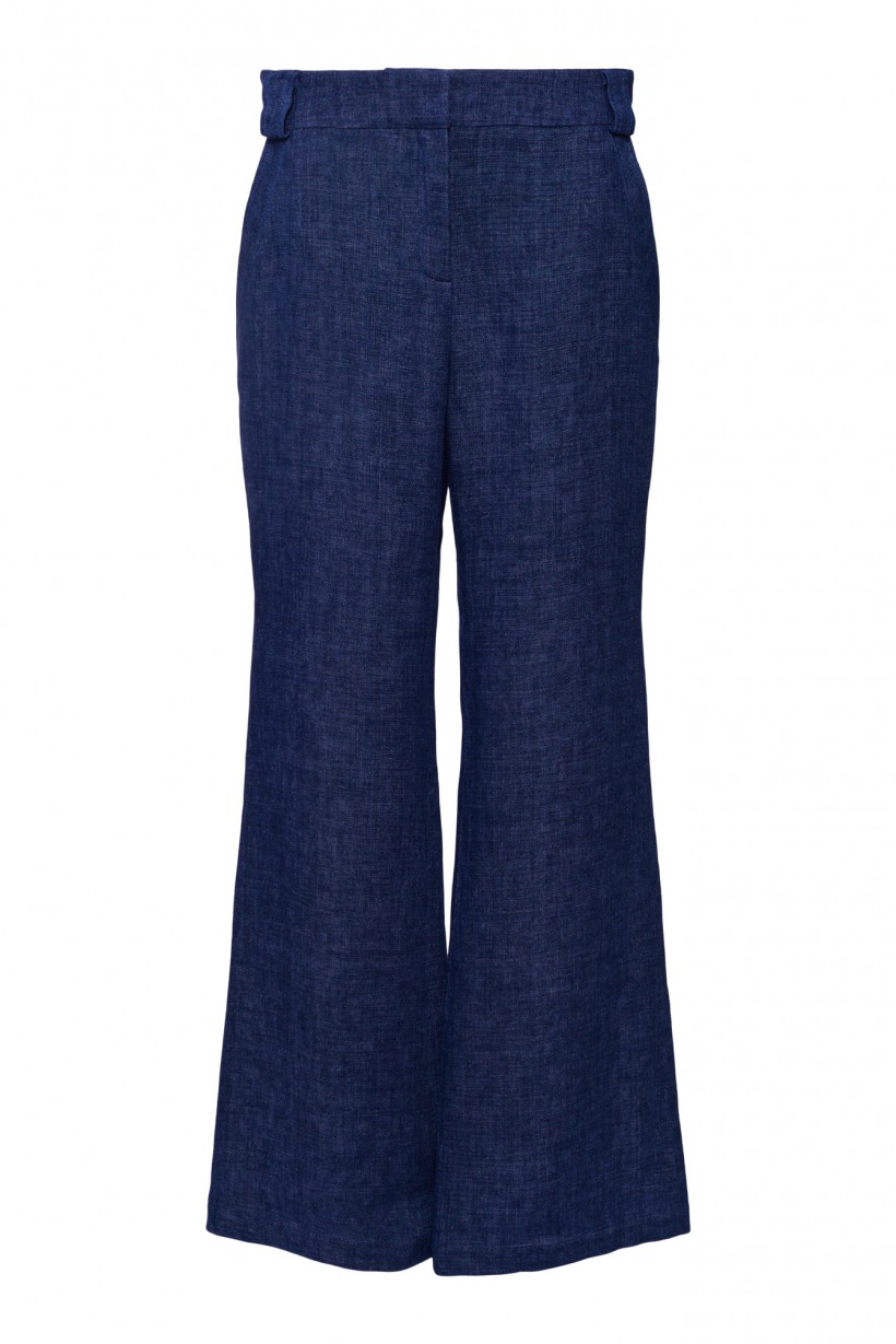Lniane spodnie dzwony w kolorze blue jeans