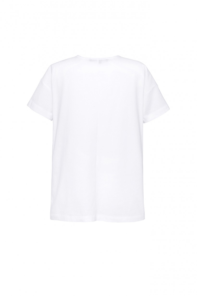 Bawełniany luźny t-shirt z nadrukiem w kolorze białym