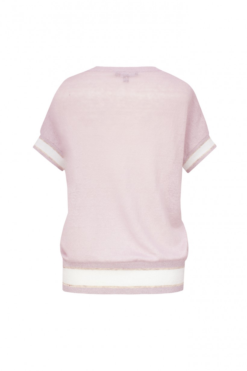 Lniany sweter z krótkim rękawem w kolorze jasnoróżowym