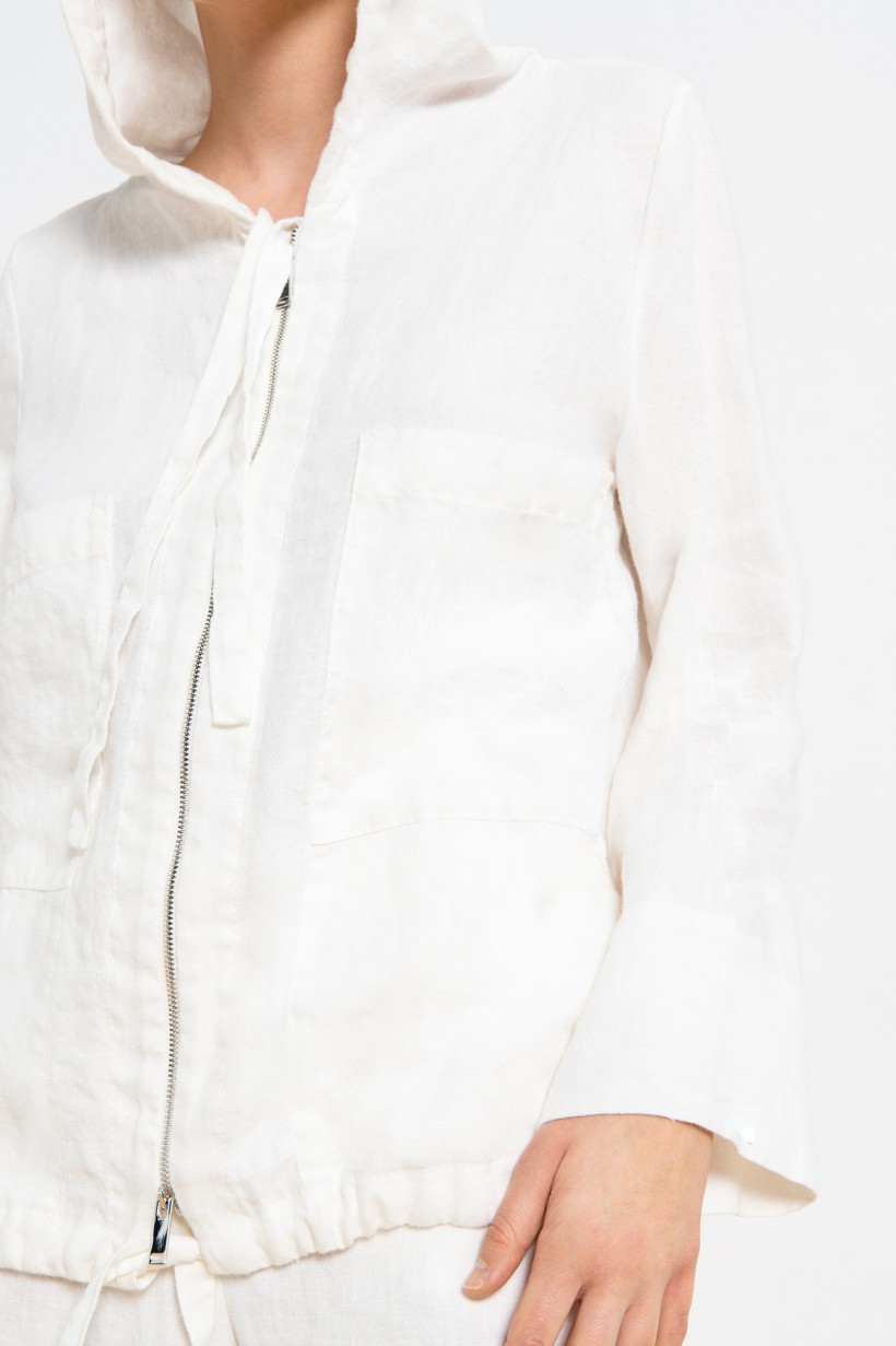 Lniana bluza z kapturem o luźnym kroju w kolorze białym