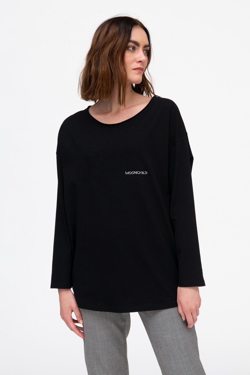 T-shirt bawełniany z nadrukami w kolorze czarnym 