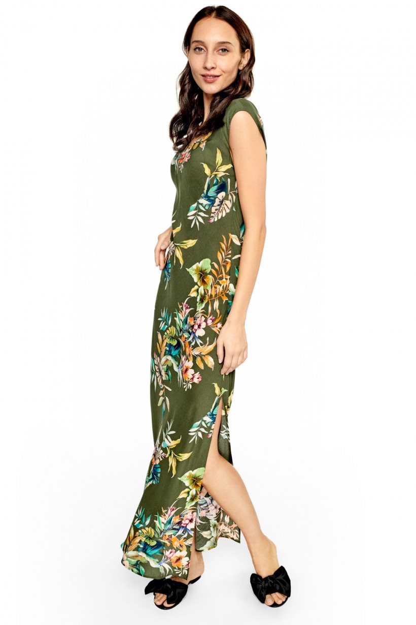 Letnia sukienka w drukowane wzory odcienie zieleni