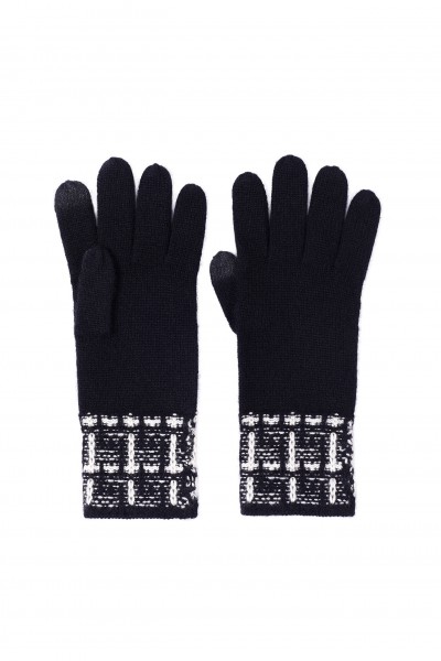 Kaszmirowe rękawiczki ze wzorem w kolorze czarnym