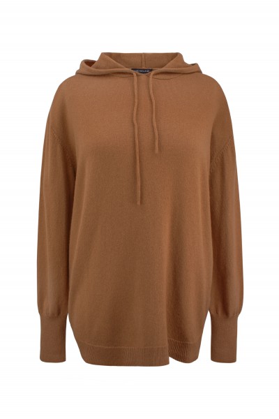 Wełniany oversize'owy sweter z kapturem w kolorze brązu