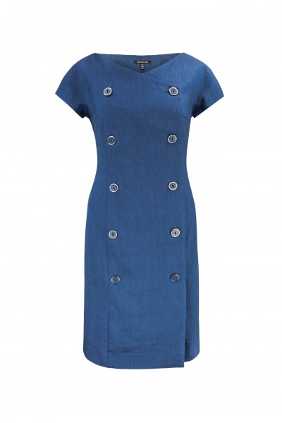 Dopasowana sukienka w niebieskim kolorze z dwurzędowym zapięciem