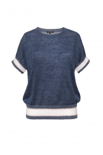 Lniany sweter z krótkim rękawem w kolorze niebieskim