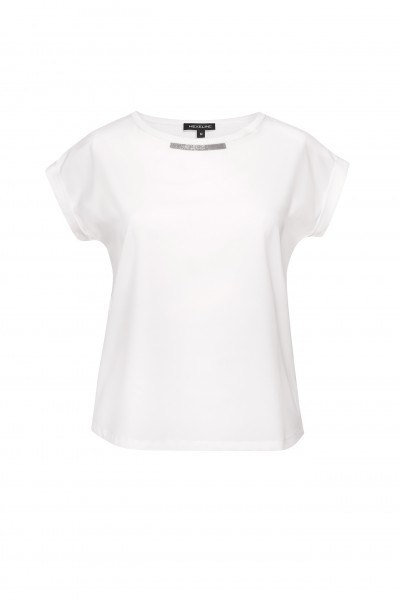 Elegancka bluzka w kolorze białym z satynowym przodem