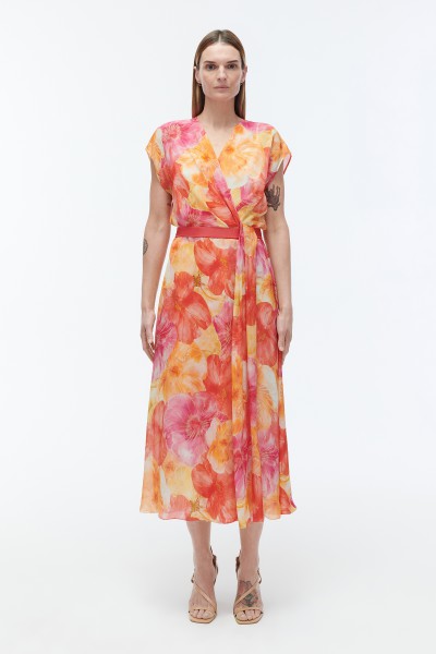 Kopertowa sukienka w pastelowe kwiaty